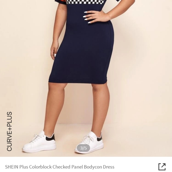 Plus Colorblock Checked Panel Bodycon Dress - Picture 3 of 4